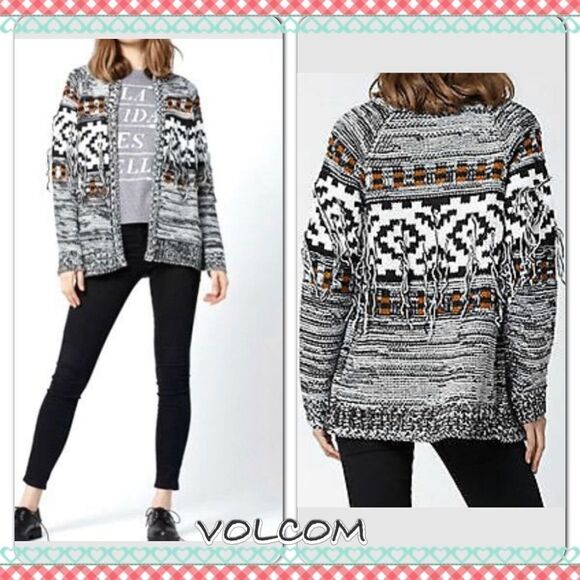 VOLCOM boho fringe sweater cardigan XS/S - Picture 1 of 6